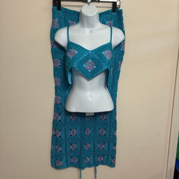 NWT! LisaMaree The 'Right Here Now' 2 Piece Crochet Set In Turquoise Size S - Picture 5 of 15